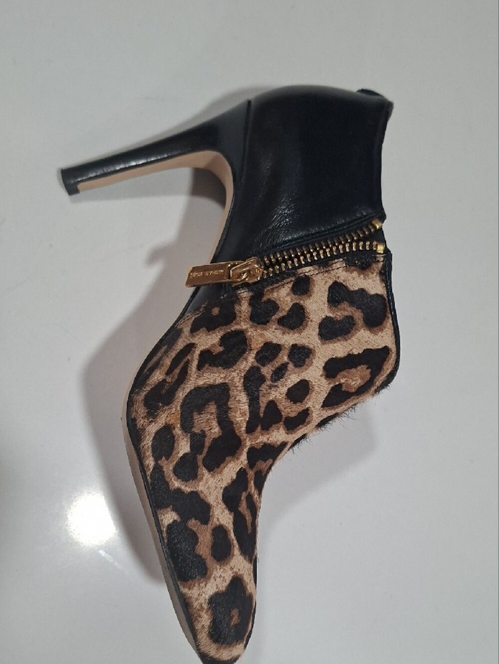 Real Cow MICHAEL Michael Kors Leopard-Print Calf Hair & Black Zip Heel Booties